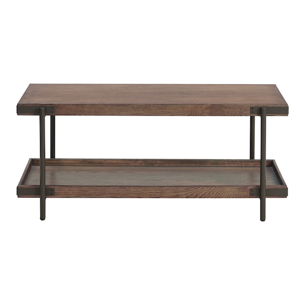 Alaterre Furniture Kyra 42"L Oak and Metal Bench with Shelf ANKY03RBG - main
